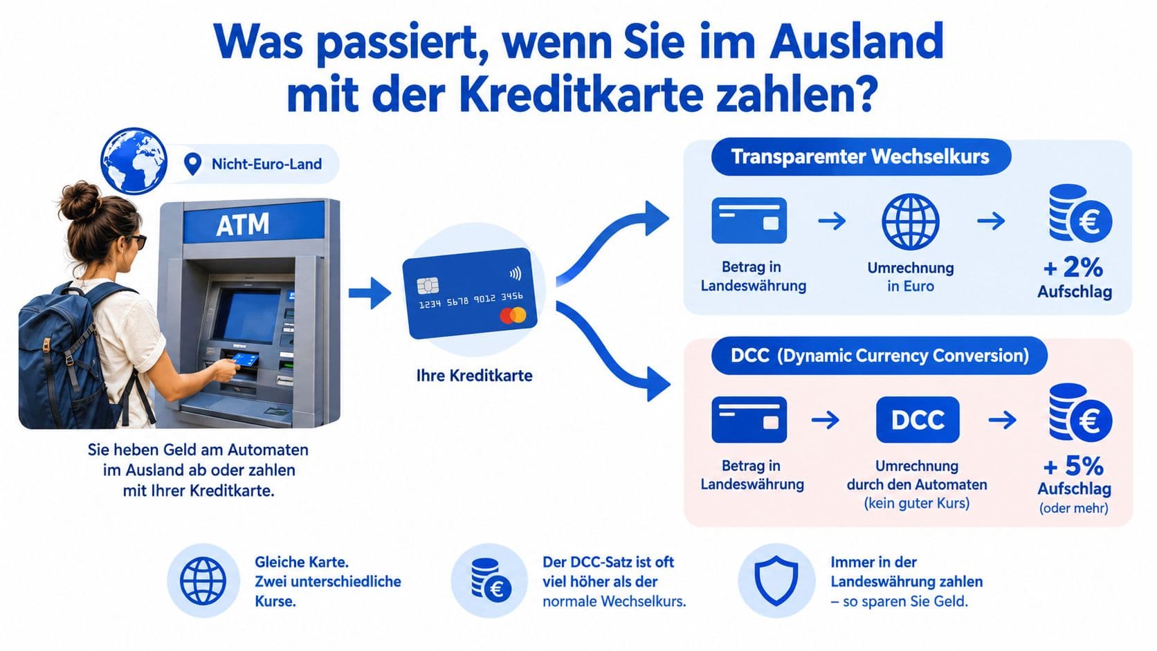 Infografik zu den Kosten bei der Kreditkartennutzung im Nicht-Euro-Ausland