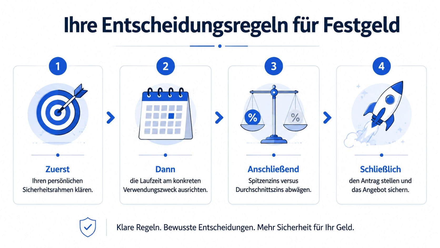 Infografik mit vier Schritten zur Entscheidung für eine Festgeldanlage