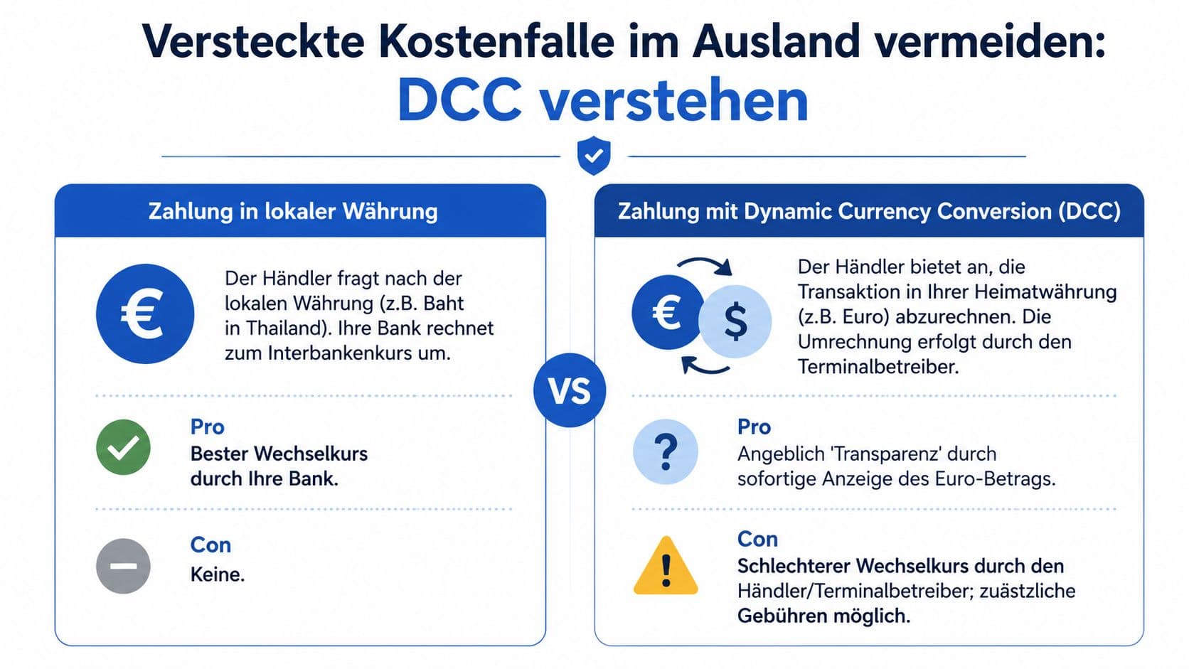 Vergleichsgrafik zwischen Zahlung in lokaler Währung und Umrechnung in Euro