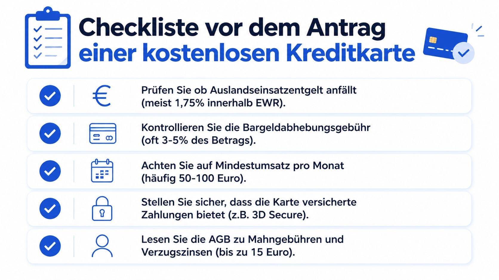 Checkliste für die Beantragung einer kostenlosen Kreditkarte