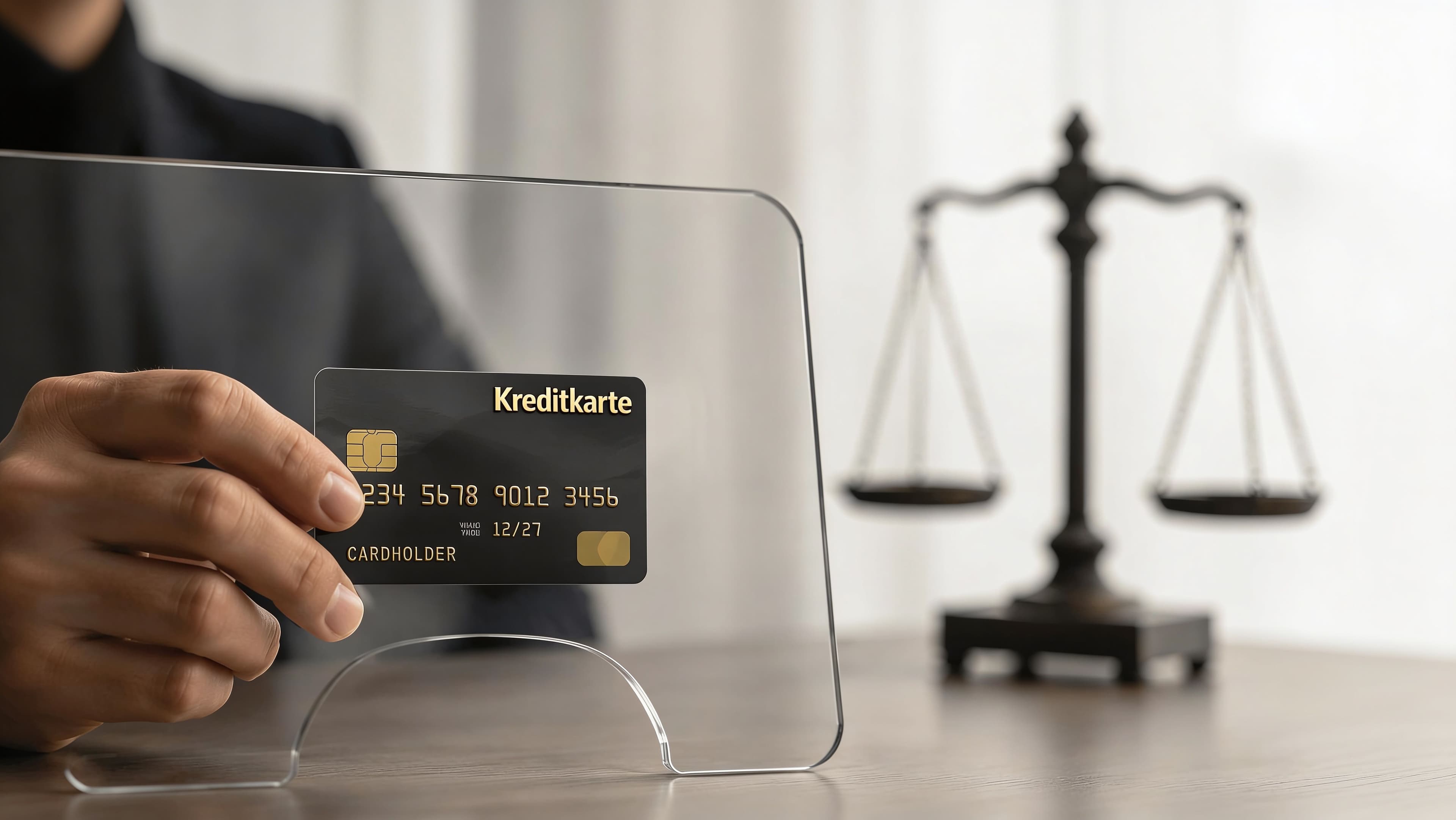 Kreditkarte und Smartphone mit Kontoauszug auf einem Tisch