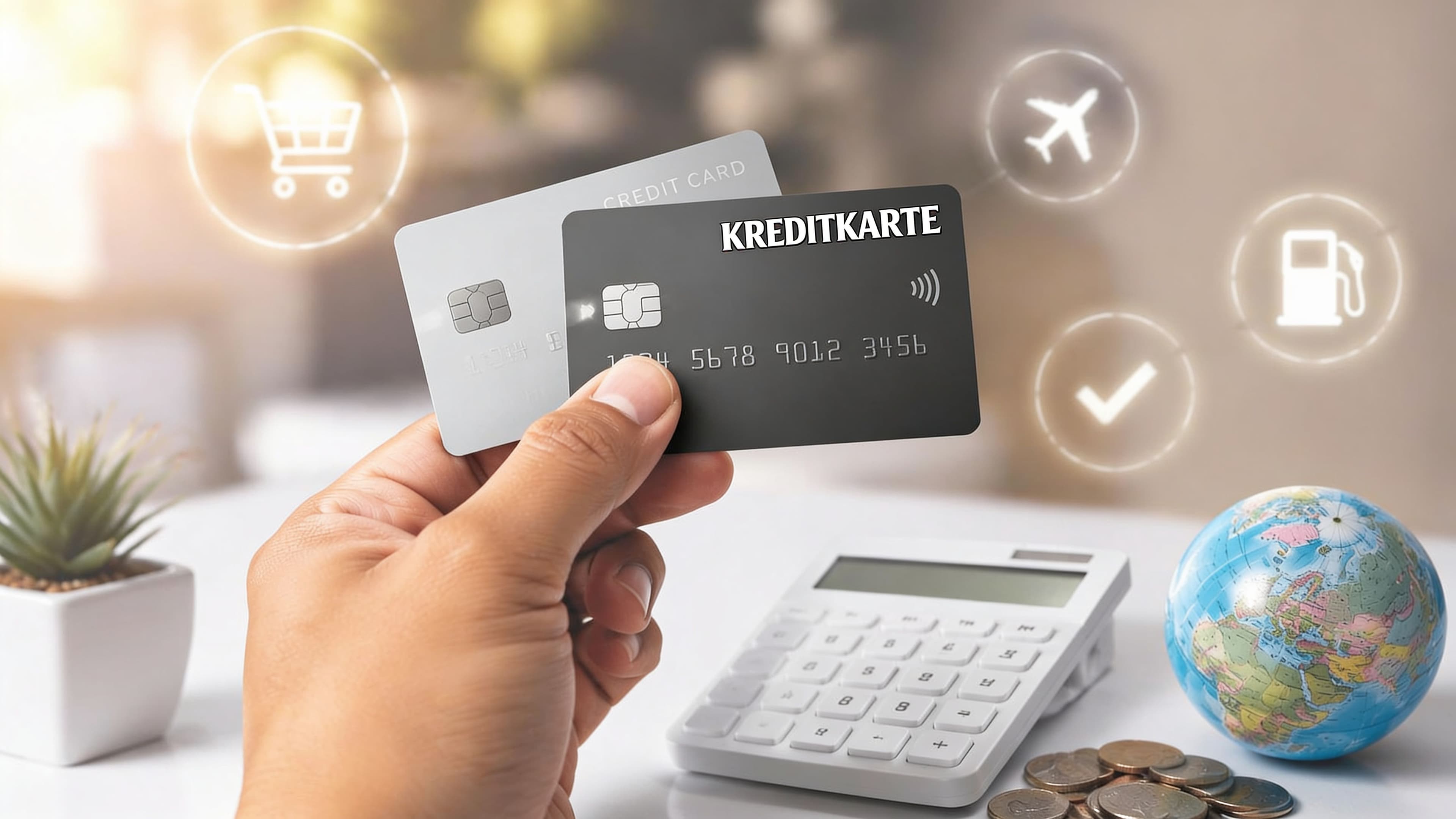 Mehrere Kreditkarten fächerförmig auf einem Tisch ausgelegt