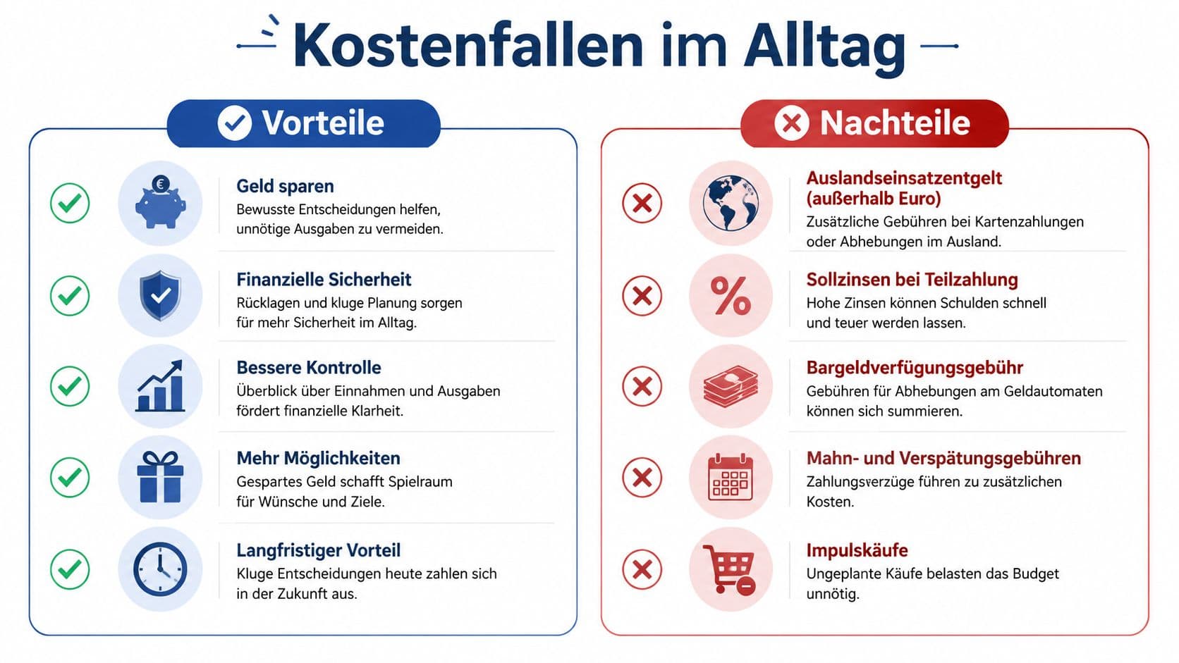 Übersicht möglicher Kostenfallen bei der Kartennutzung im Alltag