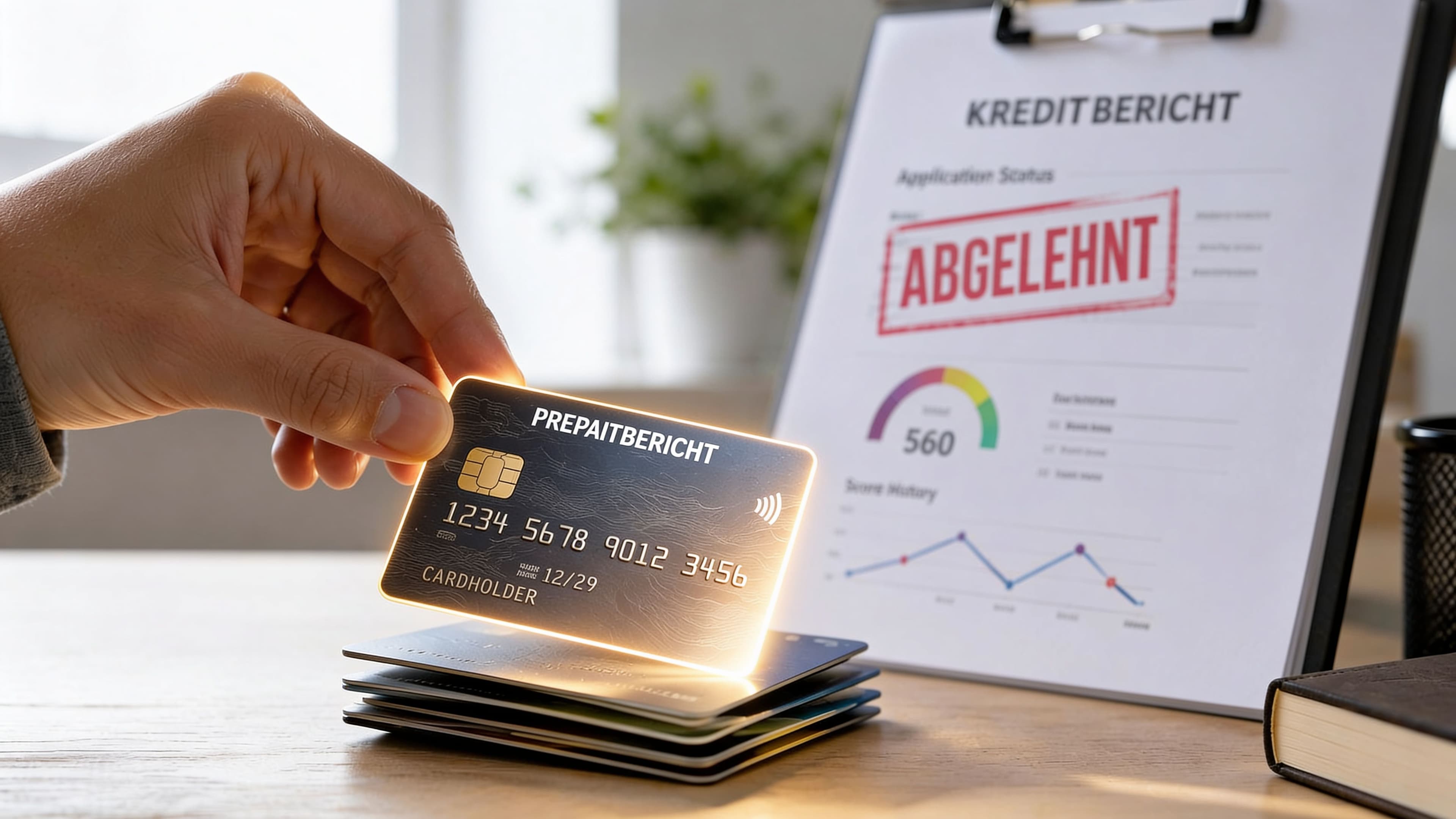 Person prüft am Laptop Kartenangebote und Bonitätsunterlagen