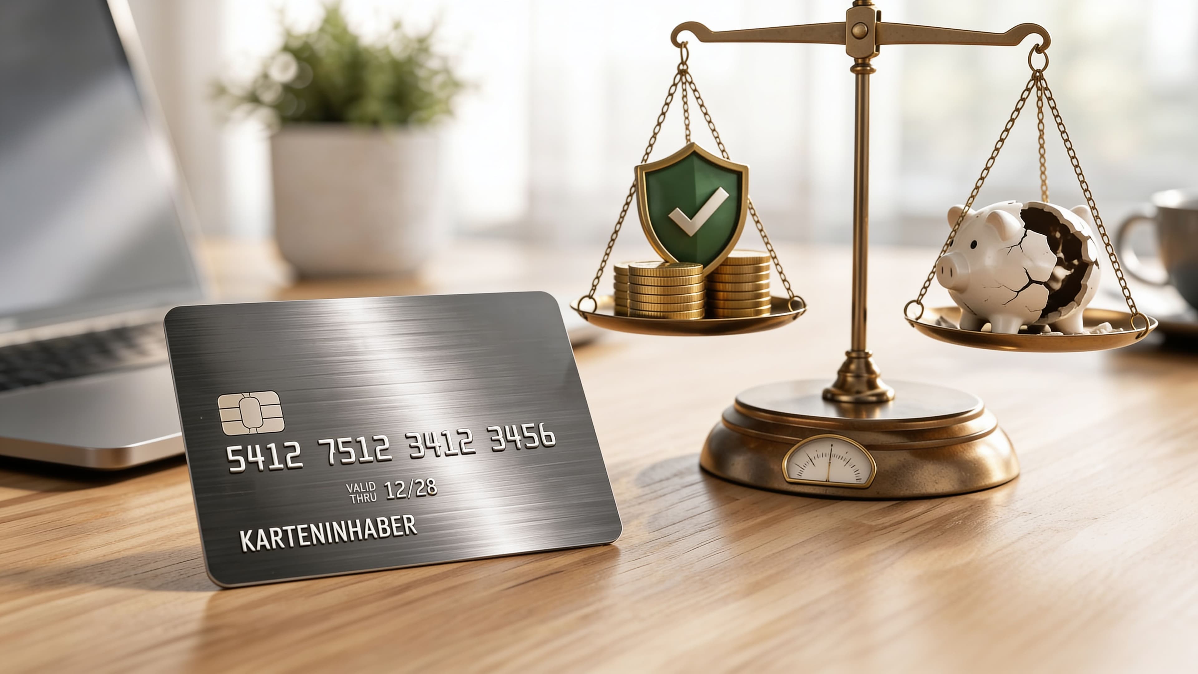 Kreditkarte und Kontoauszug nebeneinander auf einem Tisch