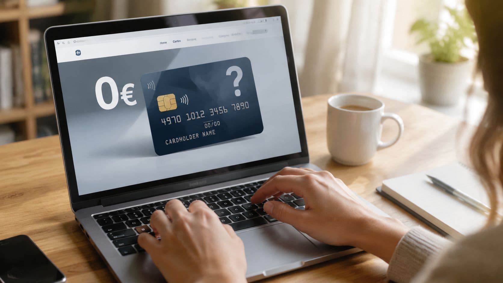 Person recherchiert am Laptop Informationen zu einer Kreditkarte ohne Jahresgebühr