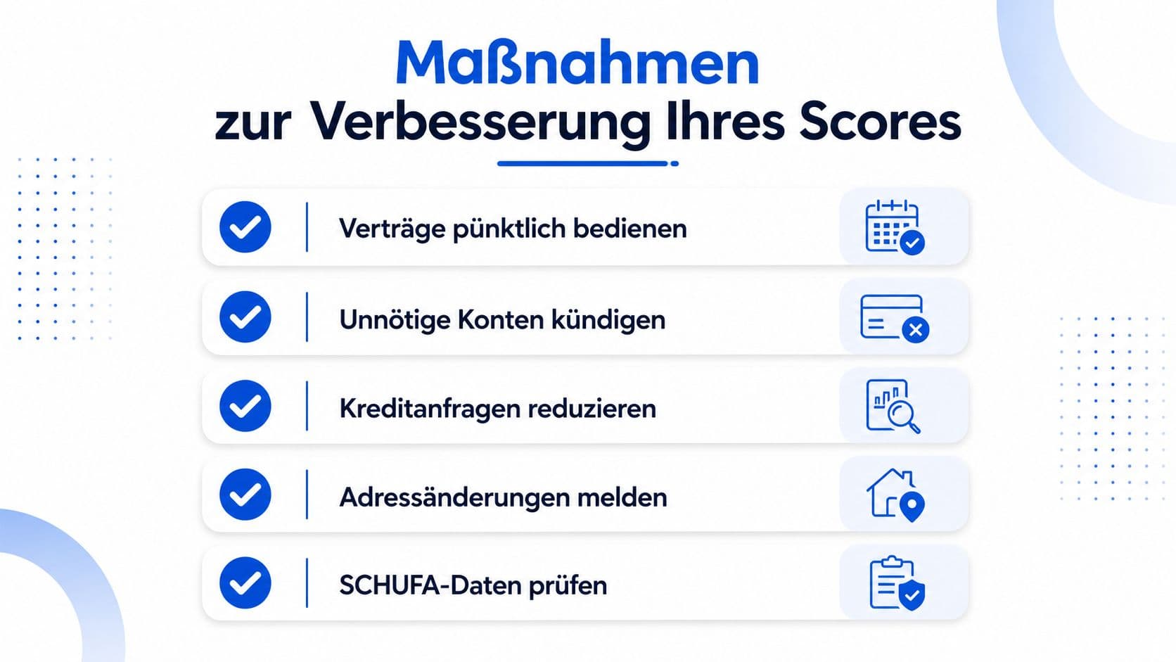 Infografik mit fünf Tipps zur Verbesserung des Schufa-Scores