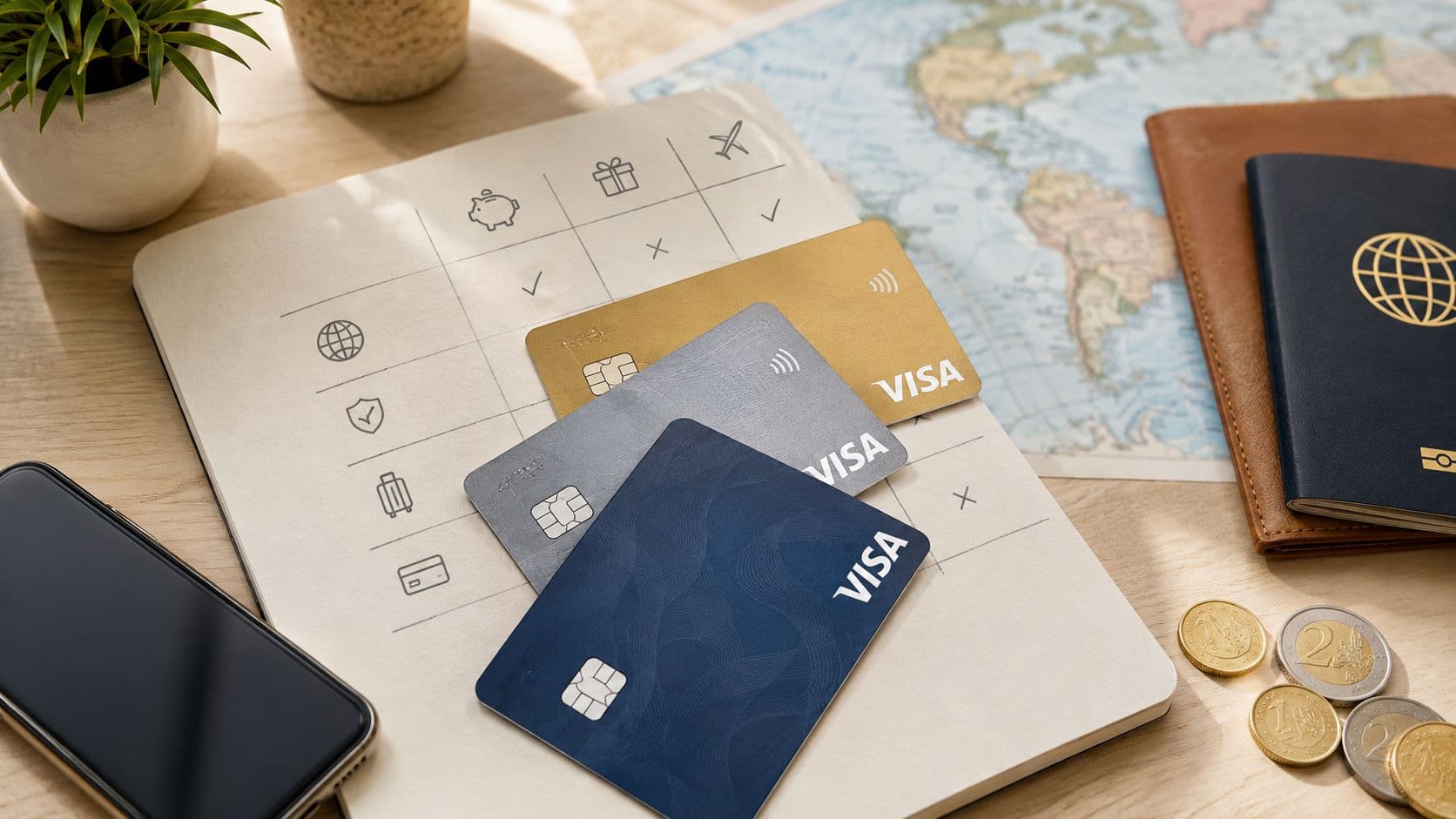 Visa-Kreditkarte auf einem Schreibtisch neben einem Laptop
