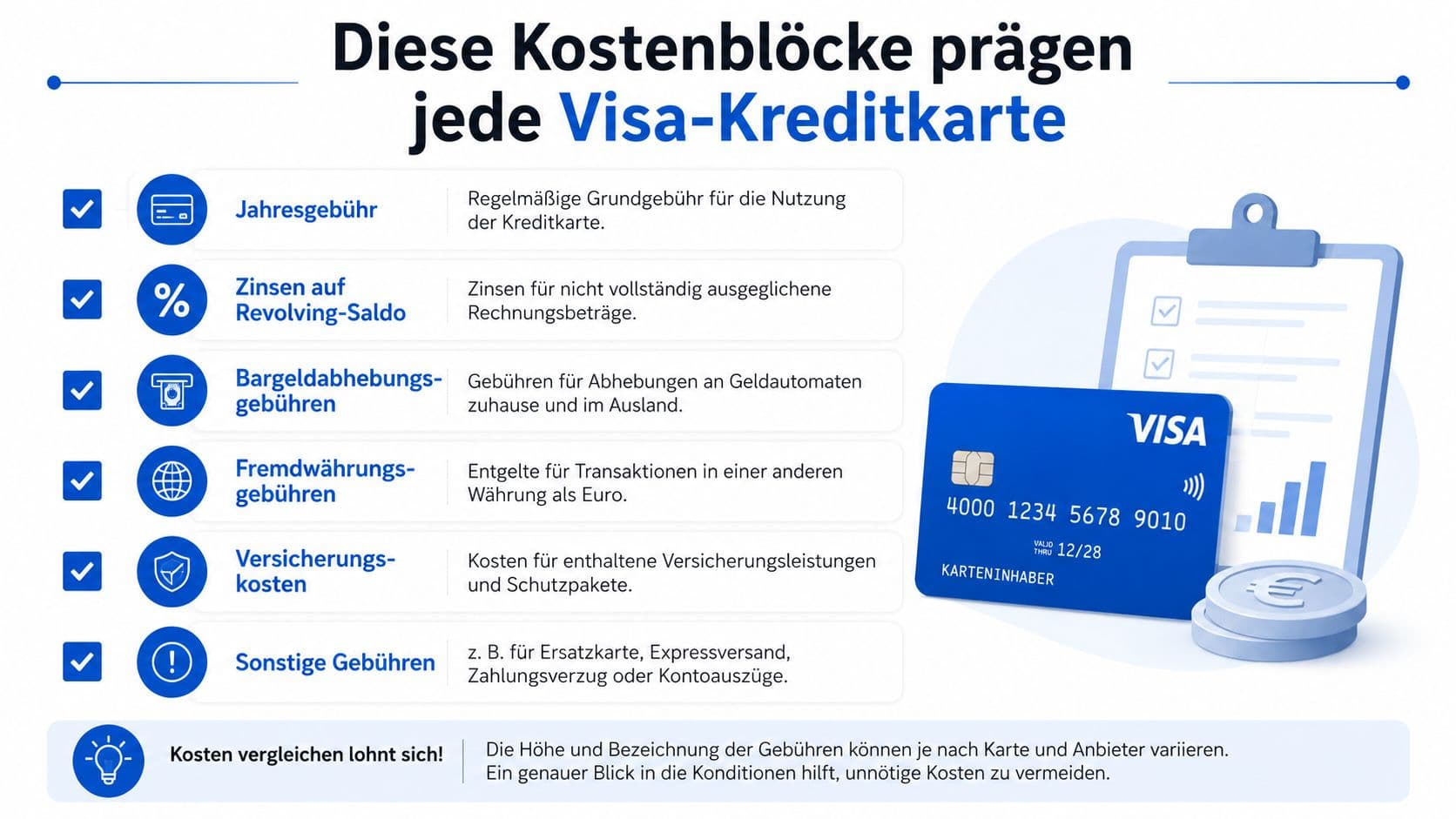 Infografik zu den Kostenblöcken bei Visa-Kreditkarten